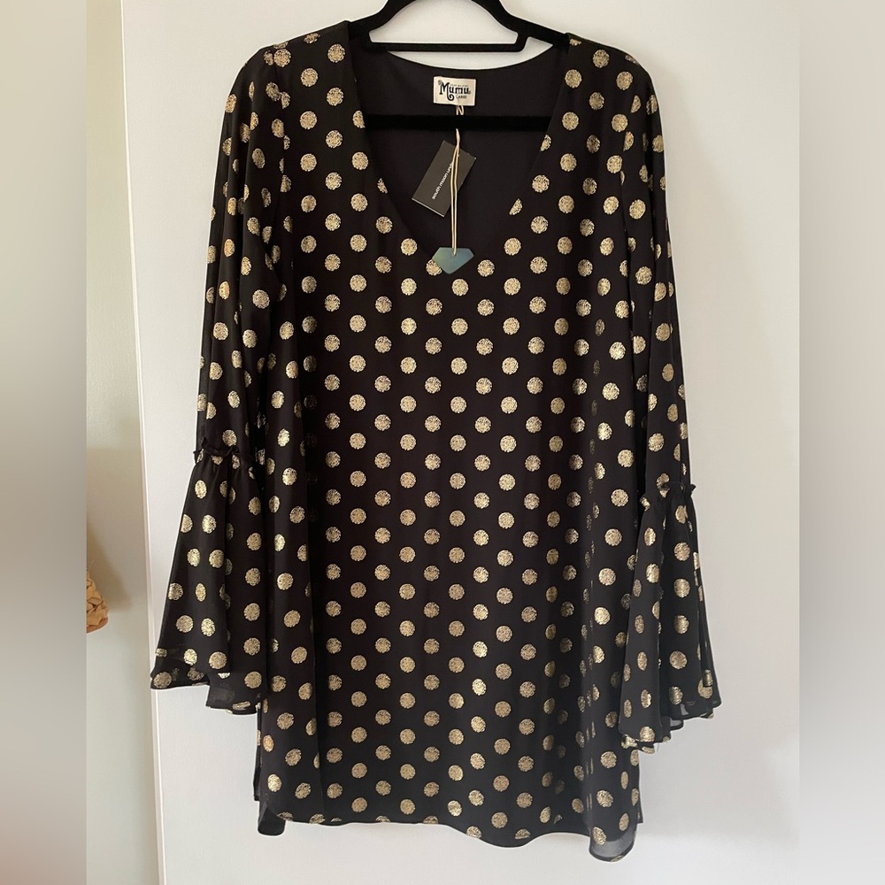 Show Me Your MuMu Black and Gold Polka Dot Long Sleeve Dress